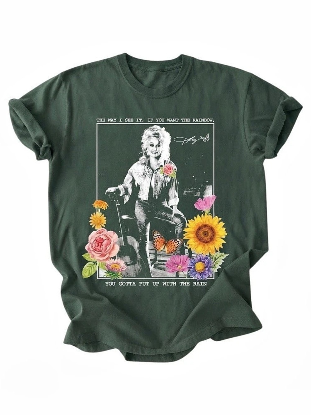 Dolly Sunflower Floral Country Music Graphic Tee Gildan T-Shirt